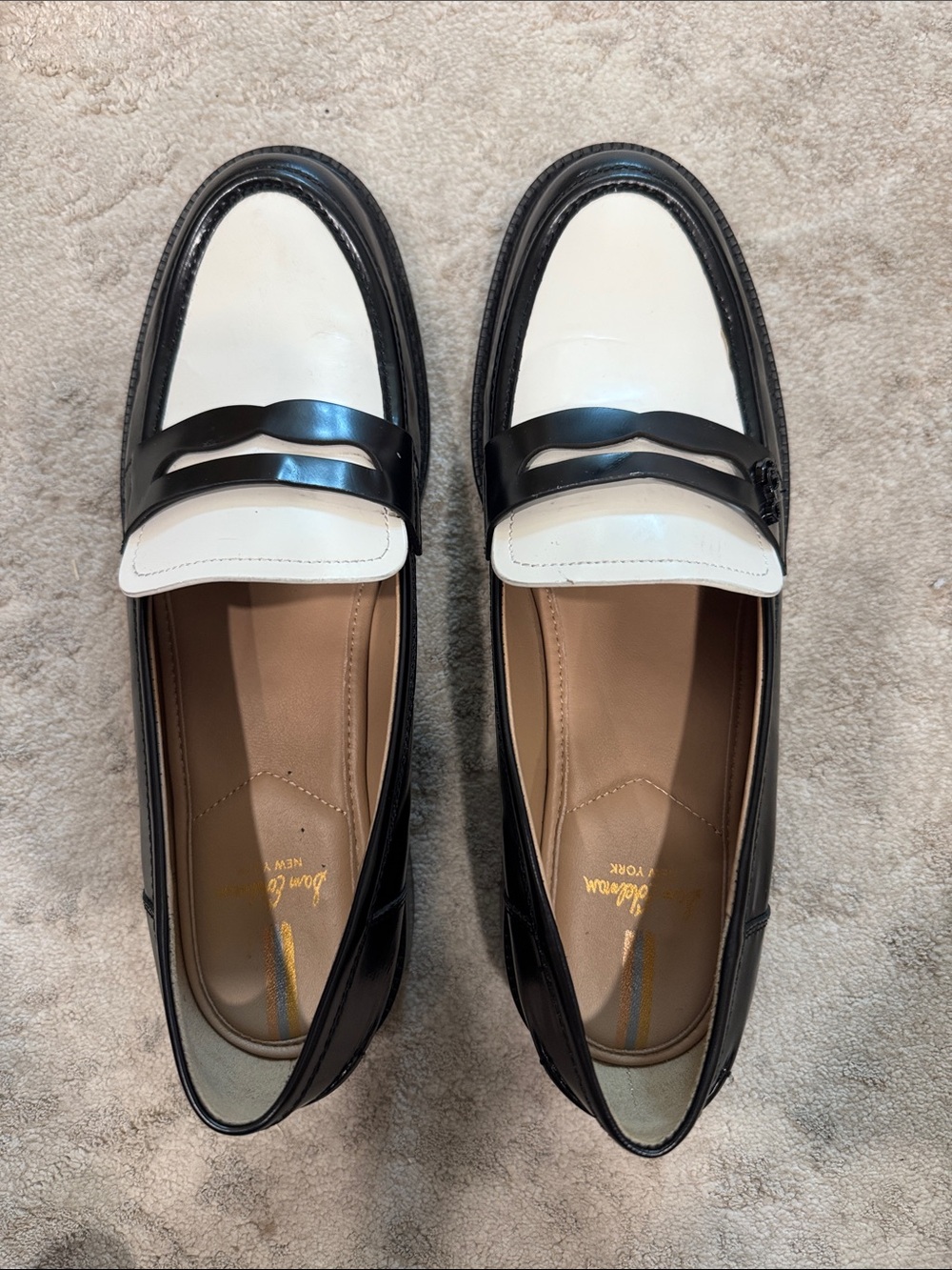 Sam Edelman Two-Tone Black and White Penny Loafers